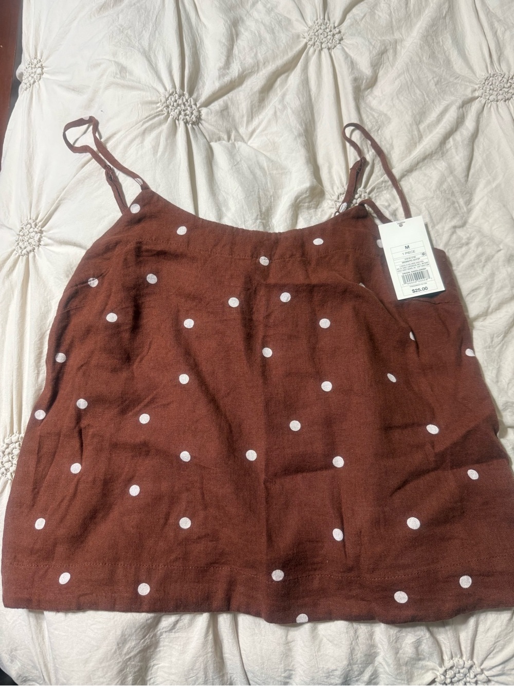 A new day NWT Polka Dot Linen Blend Cami Tank Top - Brown